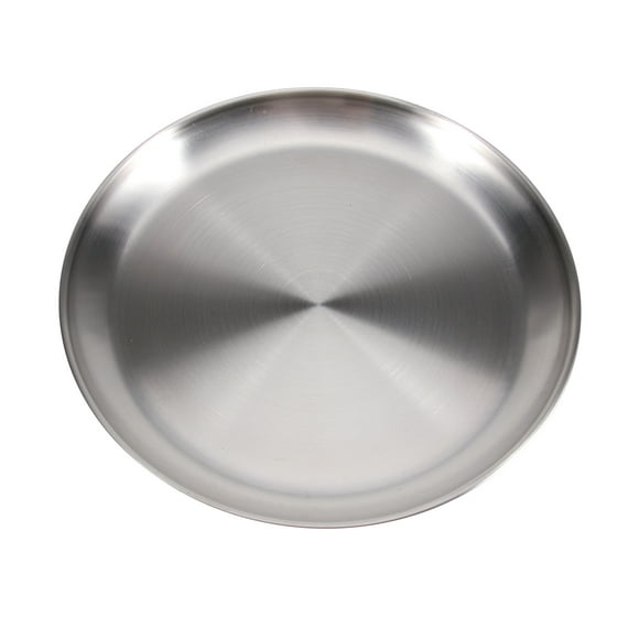 Plato redondo de acero inoxidable 304 de 20 cm, estilo coreano, para barbacoa, fruta, chasis plano (plateado)