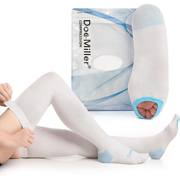 Doc Miller TED Hose Thigh High Anti-Embolism Compression Stockings 15-20 mmHg for Women & Men White 1 Pair
