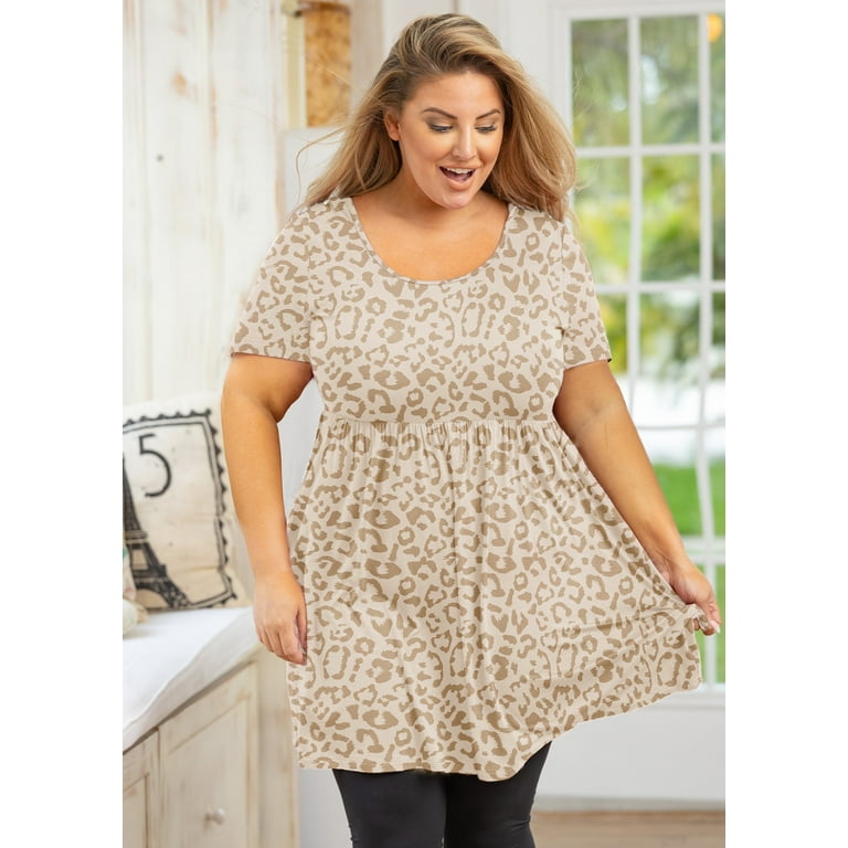 SHOWMALL Plus Size Tunic for Women Short Sleeves Cream Leopard 5X Tops  Scoop Neck Clothes Summer Flowy Maternity Clothing Shirt