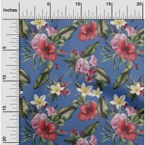 oneOone Cotton Poplin Twill Grayish Blue Fabric Floral & Leaves Tropical Sewing Craft Projects Fabric Prints By Yard 56 Inch Wide