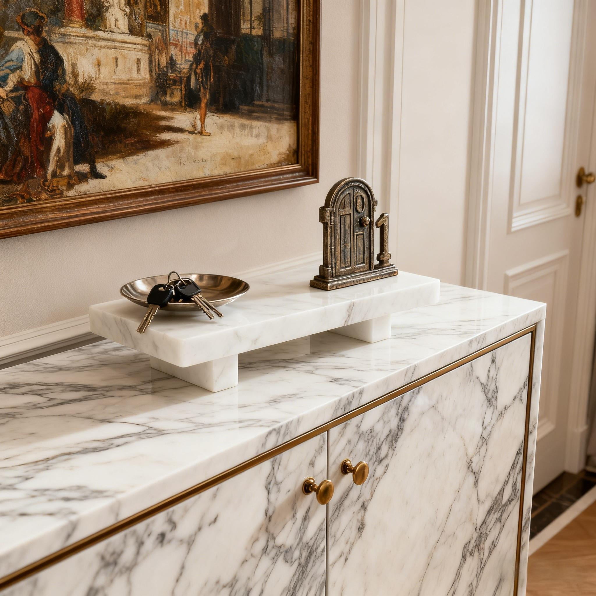 Calacatta Violet Marble Pedestal Stand Tray, Versatile Organizer for Bathroom Vanity, Makeup Dressing Table, Natural Stone Home Decor