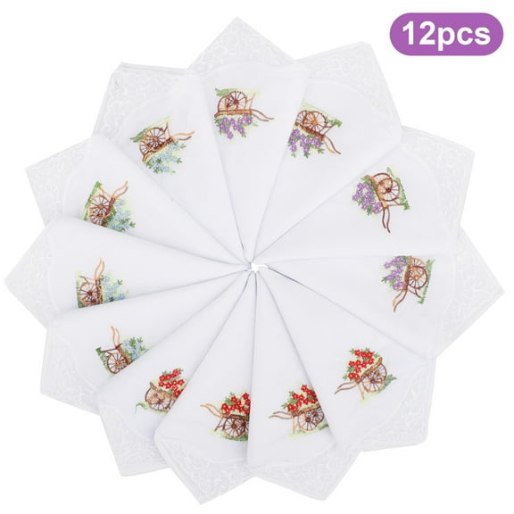 EEEkit 12pcs Women's Handkerchiefs, Soft Cotton Ladies Hankies, Classic Floral Embroidered Pocket Square, 11 x 11"