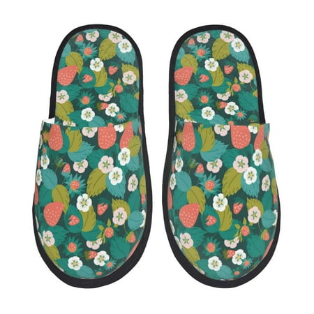 

Slippers for Women Red berries green leaves white flowers Womens Slippers Fuzzy Winter House Shoes Soft Anti-Skid Slippers Indoor and Outdoor