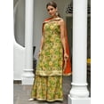 thumbnail image 4 of Janasya Indian Women's Green Cotton Floral Block Print Kurta with Palazzo and Dupatta, 4 of 7