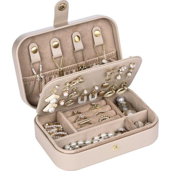 Casegrace Synthetic Leather Portable Jewelry Box for Women Girls 3 Layers Organizer Necklace Ring Earring Travel Jewelry Storage Gift Case