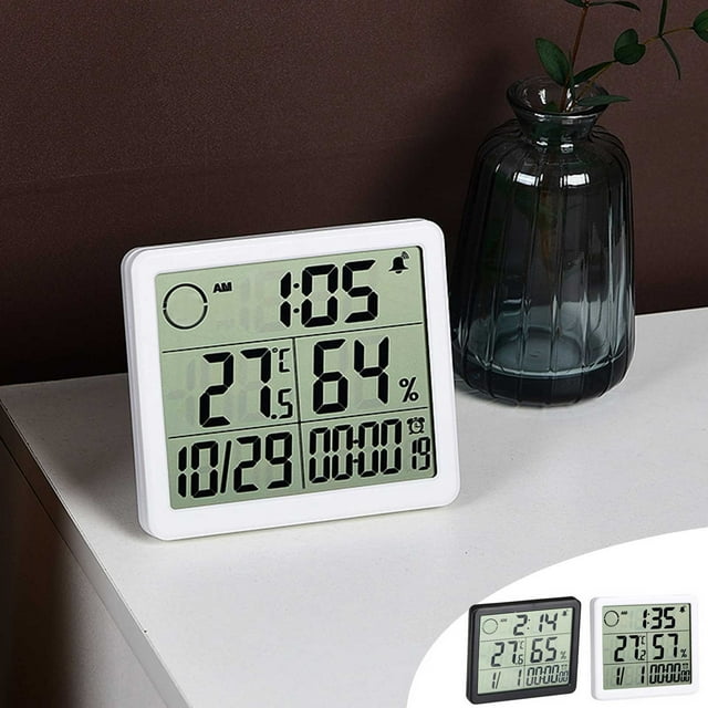 Termómetro Digital Higrómetro de interior - Medidor de humedad con registros altos/bajos, °F/°C, soporte de mesa - blanco, 4,44x3,85 in