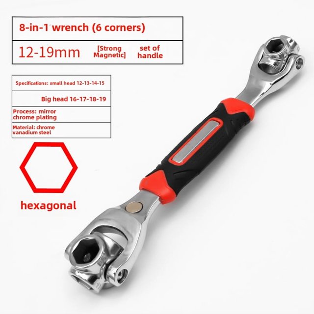 52-in-1 Multifunctional Socket Wrench Kit with 360-Degree Rotation, 8-21mm Size Range, 8-in-1 Augmented Design, High-Quality Durable Construction, Magnetic Red-Black Handle (12-19mm), Compact &