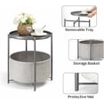 thumbnail image 4 of Round Side Table with Fabric Storage Basket, Metal Side Table Small Bedside Table Nightstand with Removable Tray Top for Living Room, Bedroom, Nursery, Laundry, Gray, 4 of 9