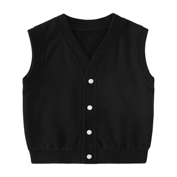 GiLiling School Vest for Girls Boys Button Uniform Sweater Vest Sleeveless Cable Knit V Neck Fall Winter Waistcoat (Black, 12-18 Months)