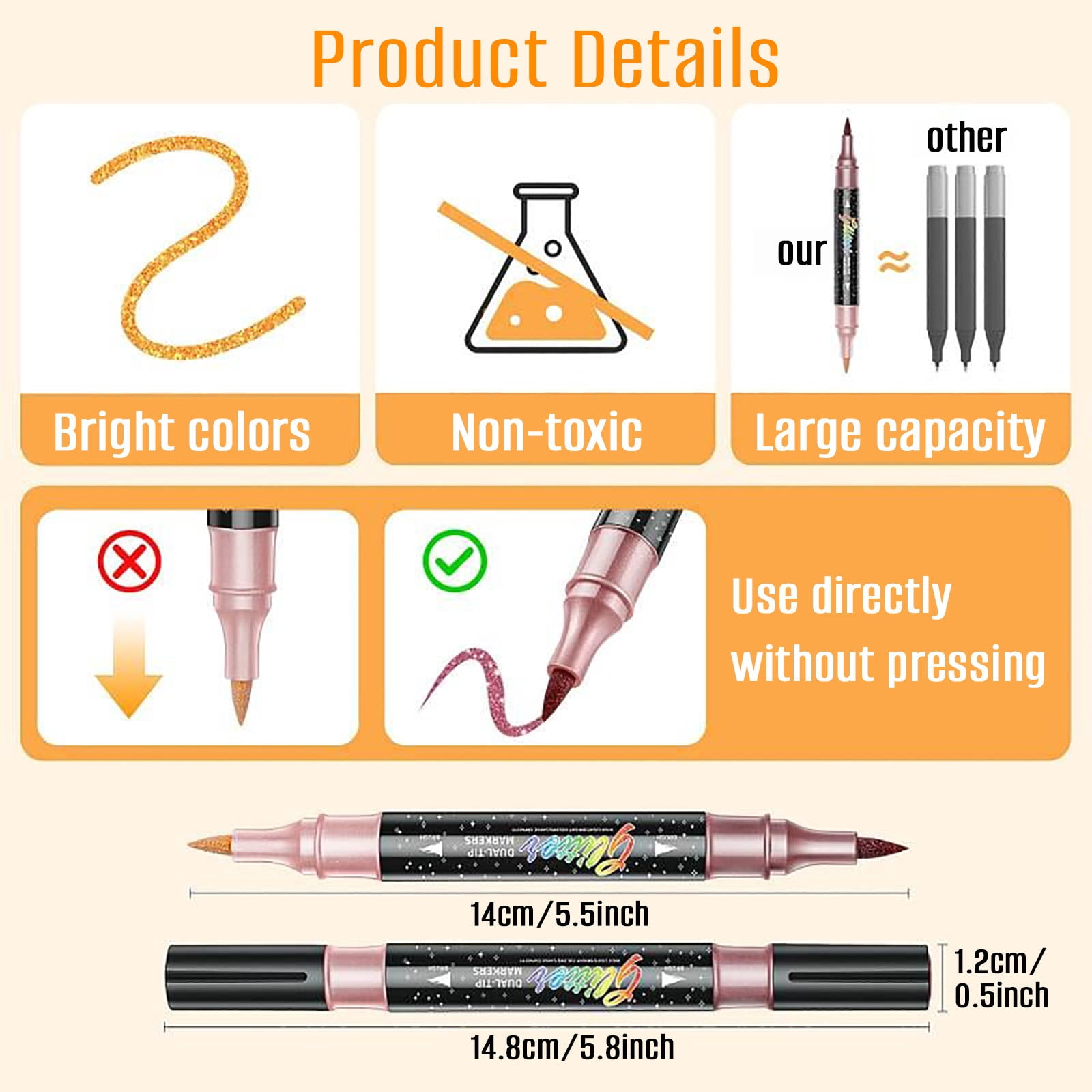 72 Colors Glitter Effect Brush Markers Pens, Glitter Markers Pens Dual Tip, Glitter Brush Markers Glitter Paint Pens, for Cards DIY Crafts