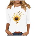 thumbnail image 3 of DDAPJ pyju Women 3/4 Sleeve Sunflower T-Shirt Cute Graphic Tees Dressy Casual Summer Blouse Three Quarter Length Pullover Tops Lightning Sales Today White M, 3 of 5
