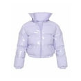 thumbnail image 4 of Blotona Women Shiny Short Puffer Jackets Bandana Cropped Long Sleeve Zip Up Puffer Cropped Down Jackets Fashion Bubble Quilted Lightweight Coats, 4 of 7