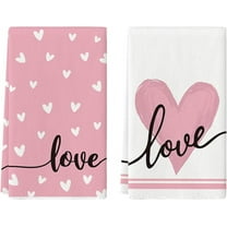 Pink Heart Love Valentine''s Day Kitchen Towels Dish Towels, 18x26 Inch Anniversary Wedding Farmhouse Decoration Hand Towels Set of 2