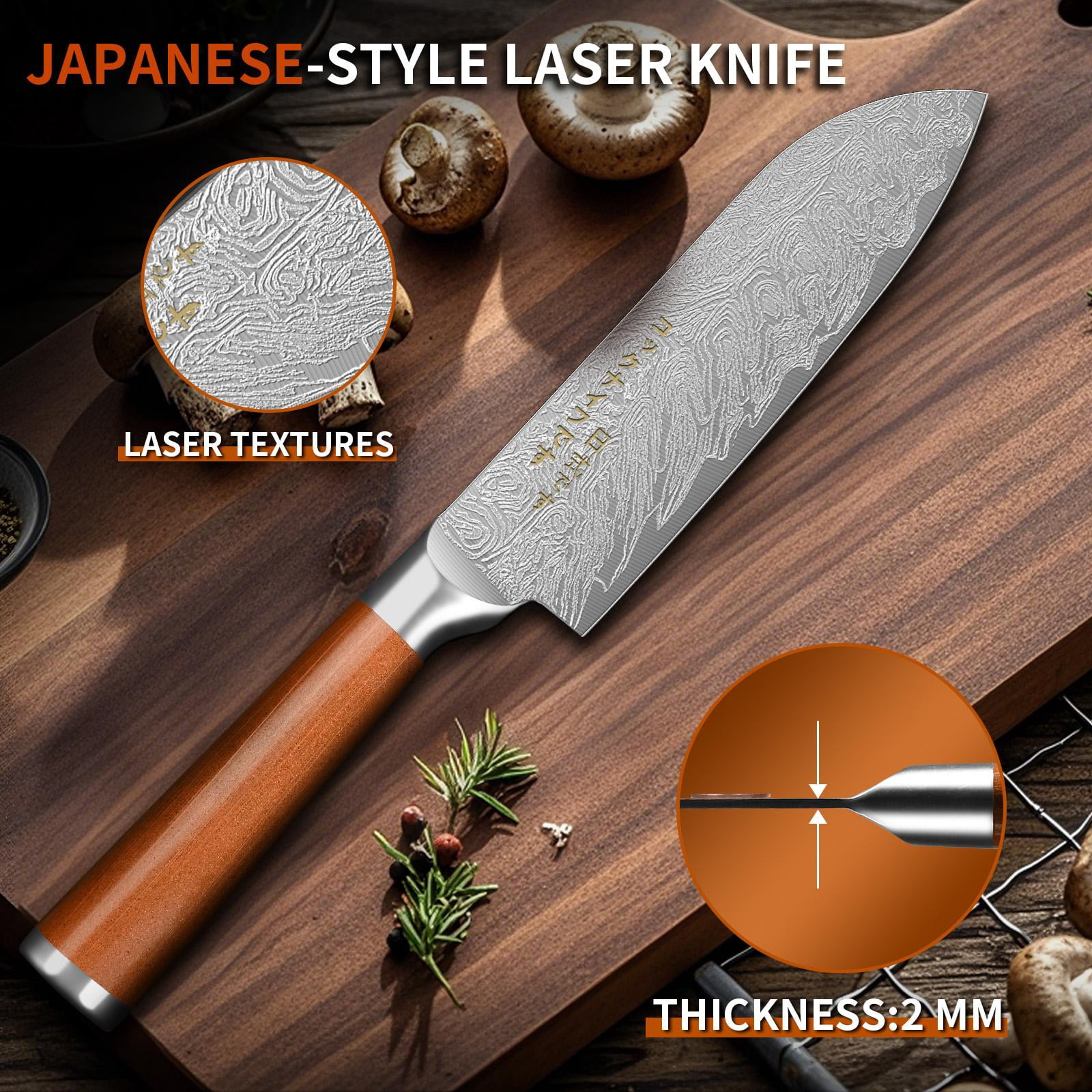 4pcs Japanese All Steel Kitchen Knives Block Set, Sharp Blade Chef Knife with Imitation Wooden Handle, Professional Cutting Tool for Bone, Meat, Fish, Vegetables. Ideal Chef Christmas Gift.