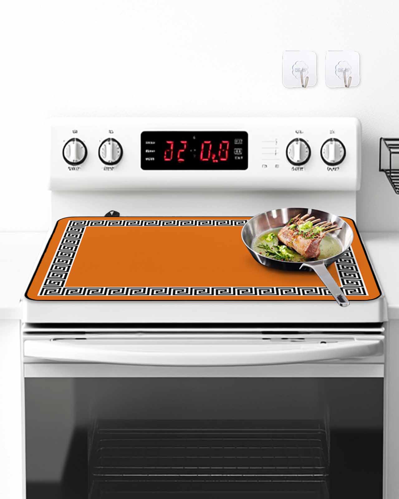 Stove Top Covers for Electric Stove, Orange Glass Stovetop Cover Protector, Black Modern Geometric Abstract Art Aesthetics Induction Cooktop Protector Oven Mat for Kitchen Countertop 24"x21"