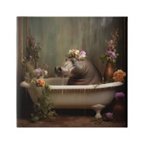 Stupell Industries Vintage Hippo Bathtub Animals & Insects Painting Gallery Wrapped Canvas Art Print Wall Art, 17 x 17