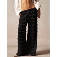 thumbnail image 6 of Women Drawstring Elastic Waist Multi Ruffle Eyelet Lace Wide Leg Pants Cover Up Beach Pants Black S, 6 of 9