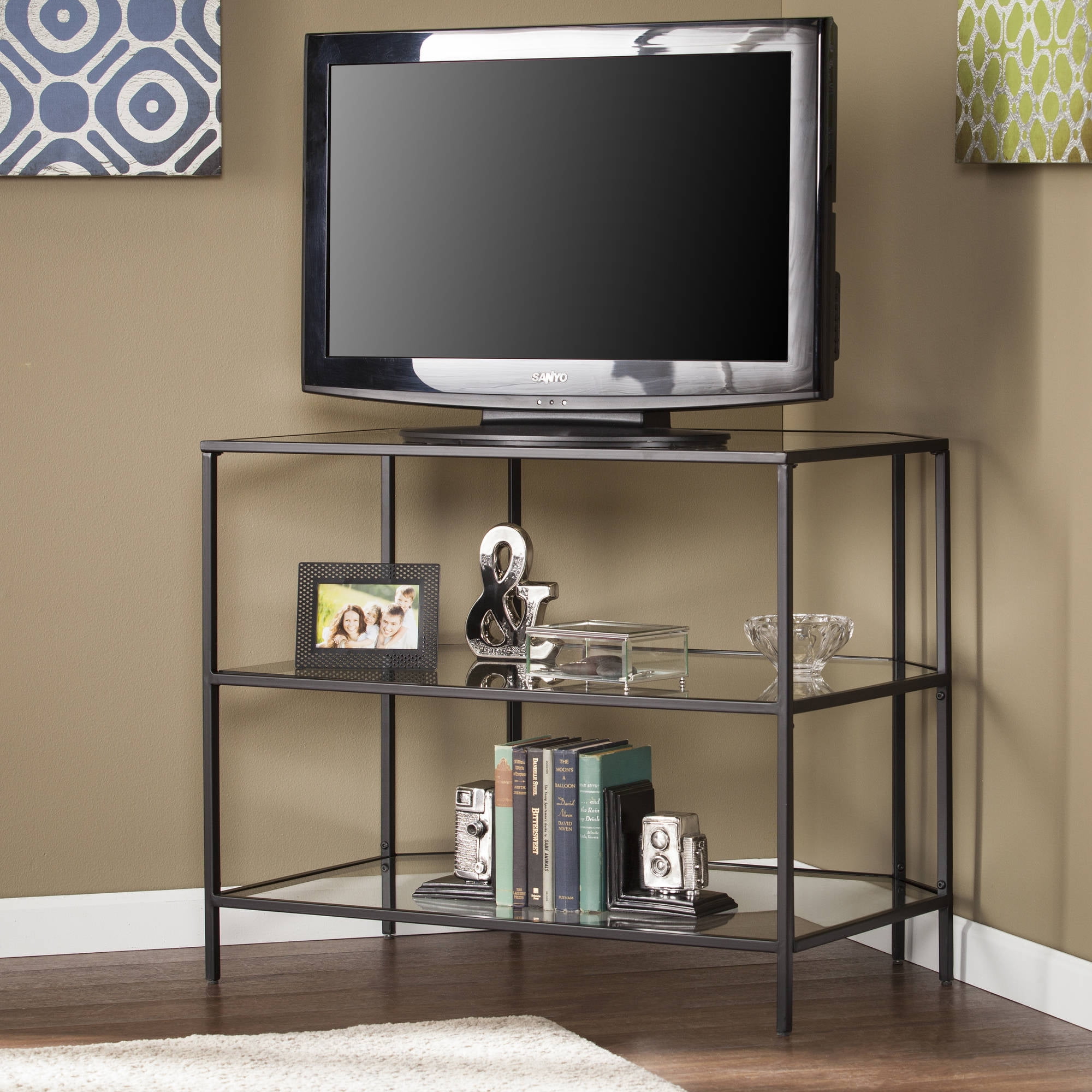 Black Martyn Metal/Glass CornerOptional TV Stand