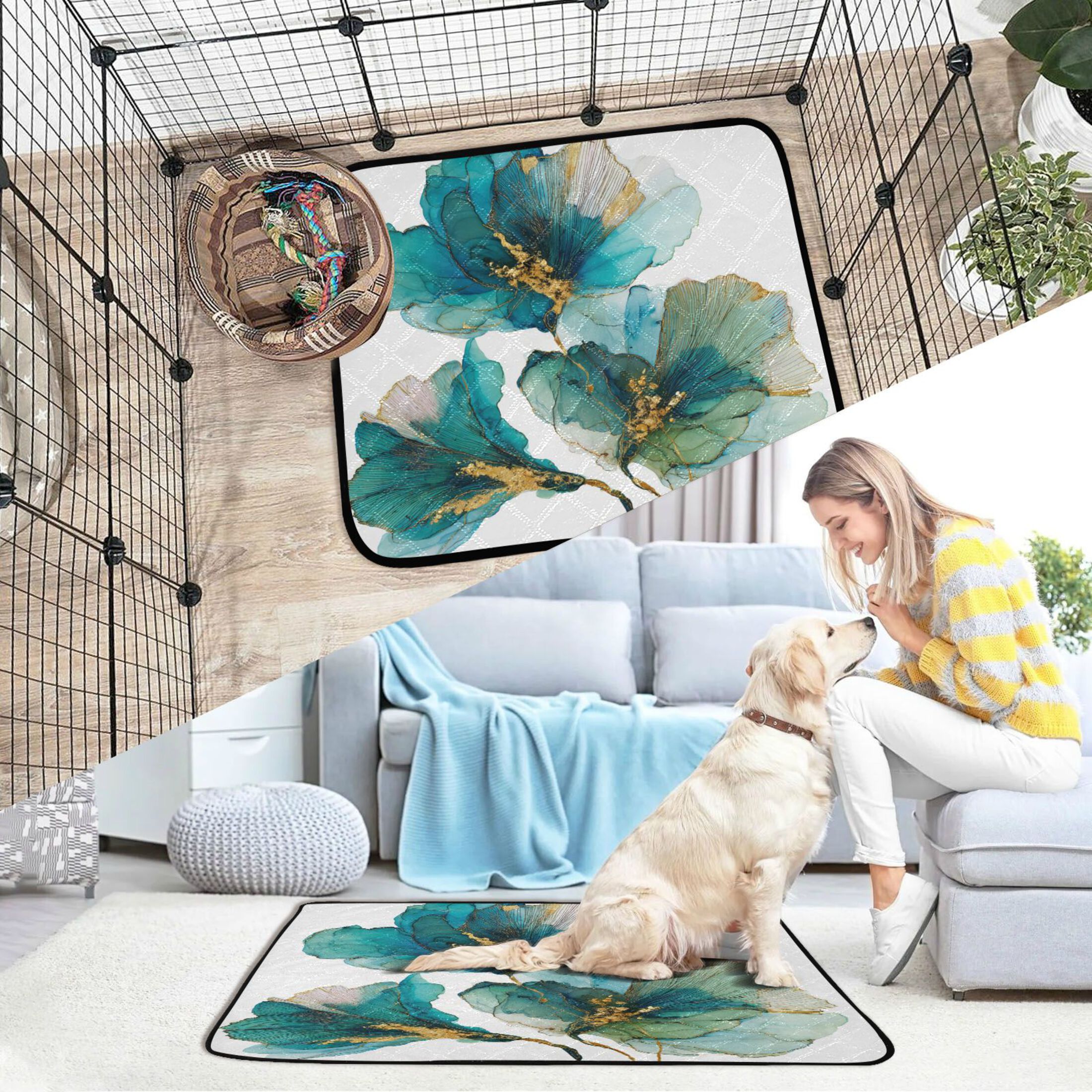Qxltty Elegant Flower Cat litter Pads Pet Set of 3 Diaper Mats Center Anti-leakage Layer Absorbent Soft and Comfortable