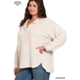 thumbnail image 4 of Zenana Women's Plus Size Casual Brushed Melange Hacci Relaxed Fit 7-Button Henley Placket Light Sweater, 4 of 5