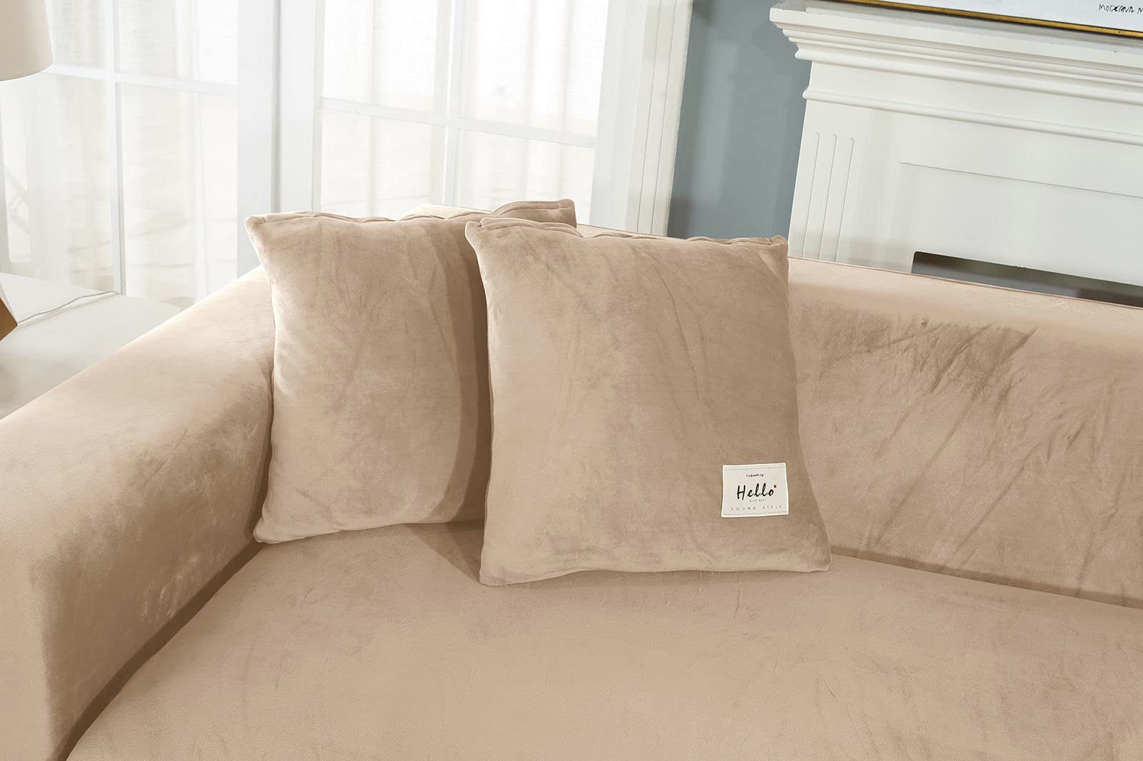 Sectional Couch Covers, Stretch Sofa Cover Velvet L-Shaped Sofa Cover Soft Non Slip Furniture Protector for Corner Sofa-Pink-3 Seater+3 Seater