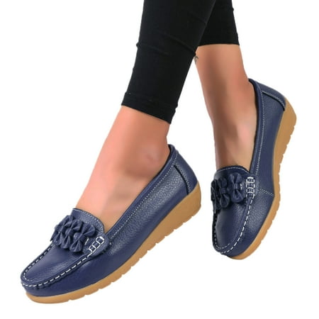Oyedens Women s Slip on Loafers Comfort Casual Leather Wedge Walking Boat Shoes Travel Work Shoes
