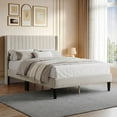 thumbnail image 7 of EDX Full Size Upholstered Platform Bed Frame with Padded Wingback Headboard, Modern Accent Bedroom Furniture, Beige Velvet, 7 of 7