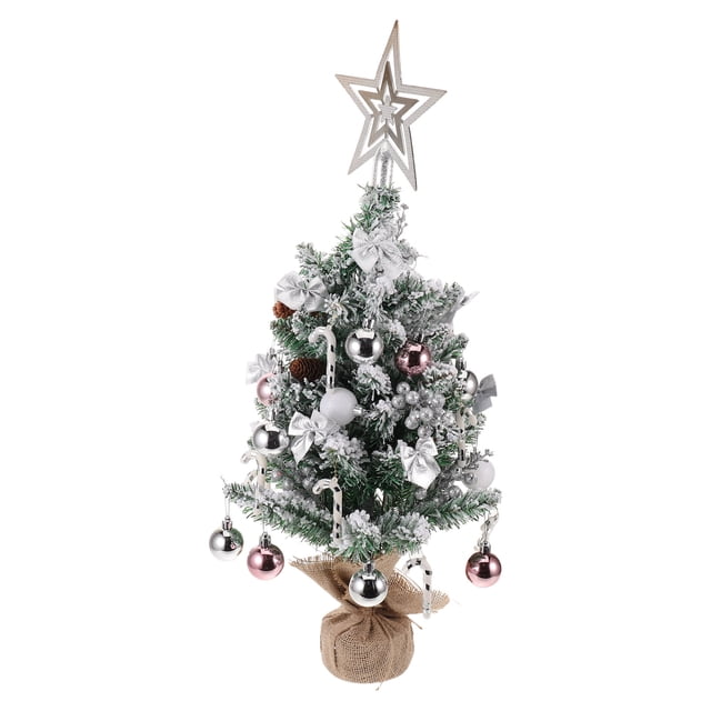 OULII Christmas Tabletop Decorations Small Xmas Tree Silver Flocked 1Set For Mantel Indoor Atmosphere
