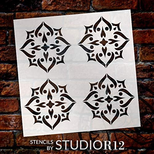 mandala spades 4 tile pattern stencil by studior12 reusable mylar template use to paint wood signs pallets pillows wall art floor tile select size 12 x 12 walmart com
