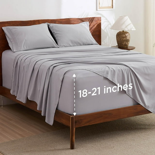 Juego de sábanas Bedsure GentleSoft Deep Pocket Queen, color gris claro