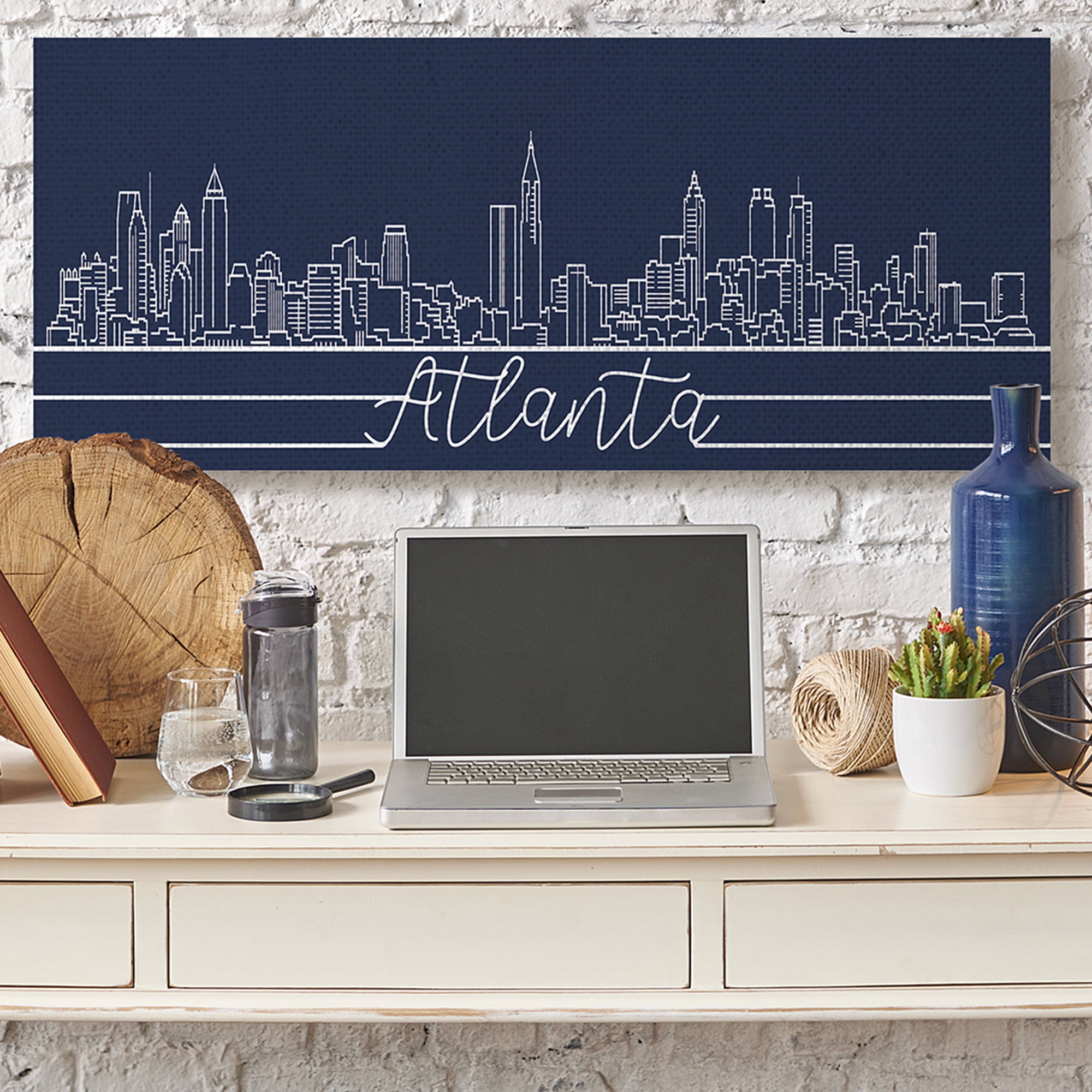 Stupell Industries Atlanta Georgia Linework City Skyline Deep Blue Canvas Wall Art, 20 x 48, Design by Daphne Polselli