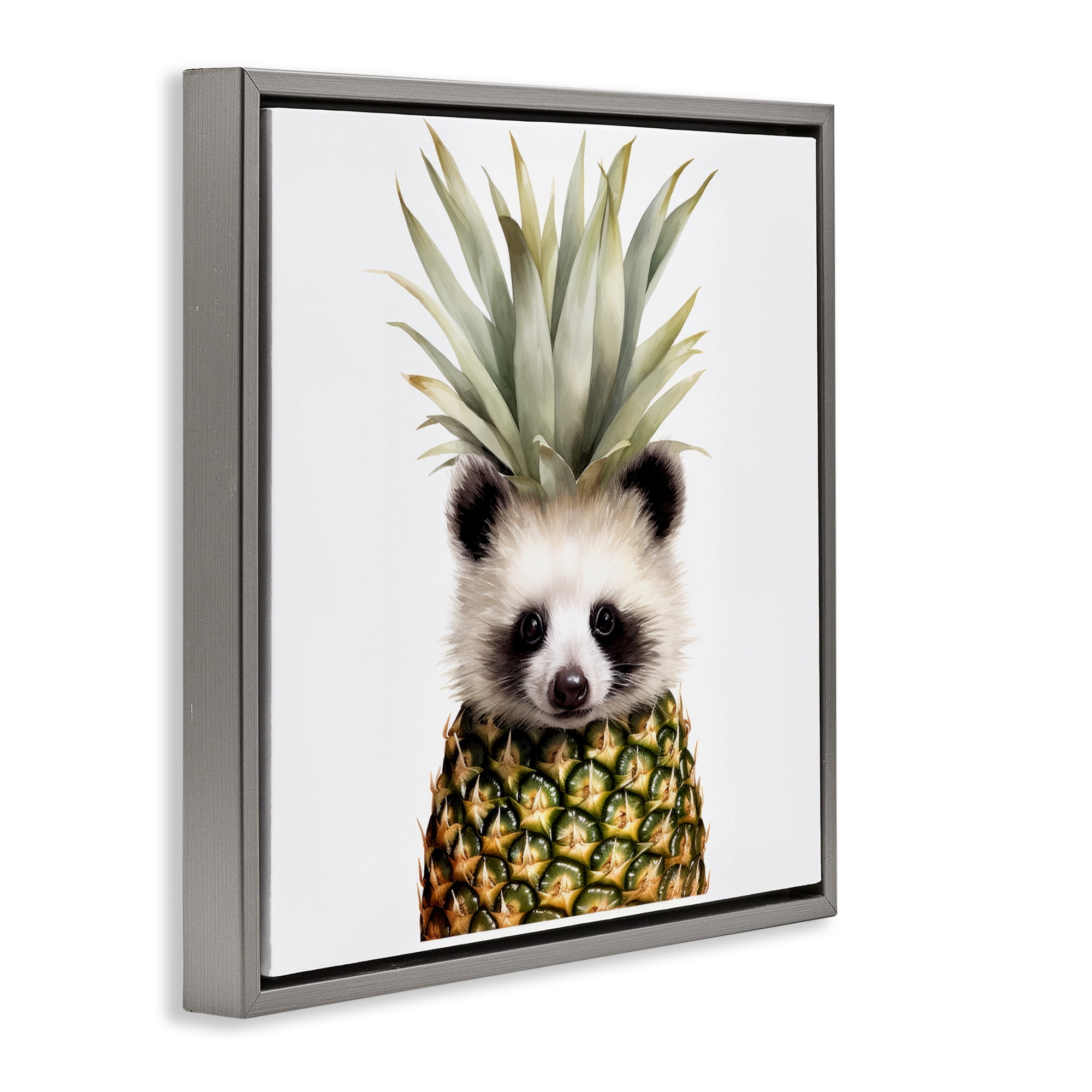 Stupell Industries Pineapple Panda Cub Gray Framed Floater Canvas Wall Art, design by Lazar Studio