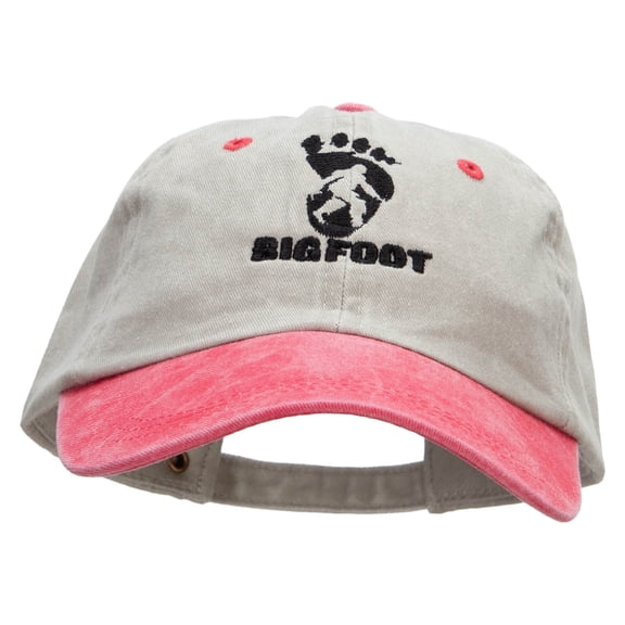 Bigfoot Print Embroidered Pigment Dyed Wash Cap - Beige Red OSFM