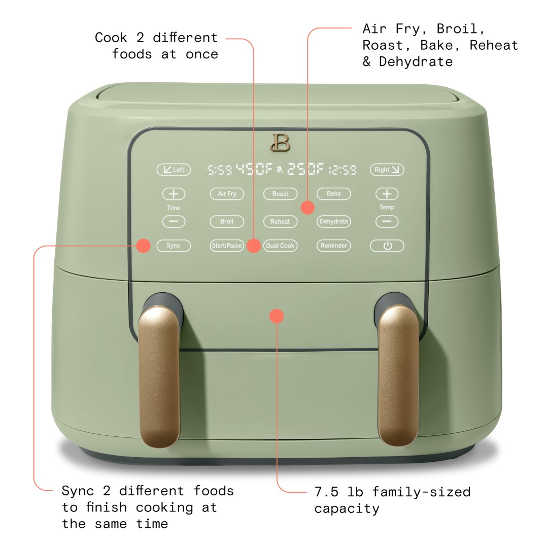 Beautiful 9 QT TriZone Air Fryer, Sage Green by Drew Barrymore - image 3 of 12