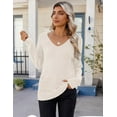 thumbnail image 2 of FUNING Womens Sweaters Fall 2025 Long Sleeve Knit Pullover V Neck Lightweight Crochet Sweater Tops Dressy Casual, 2 of 6