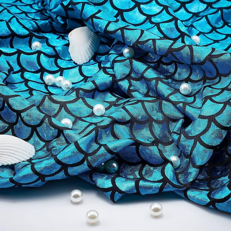 1m Dark Cyan Hologram 2 Way Stretch Fish Scale Fabric Sparkly Spandex  Mermaid Printed Fish Scale Stretch Fabric 