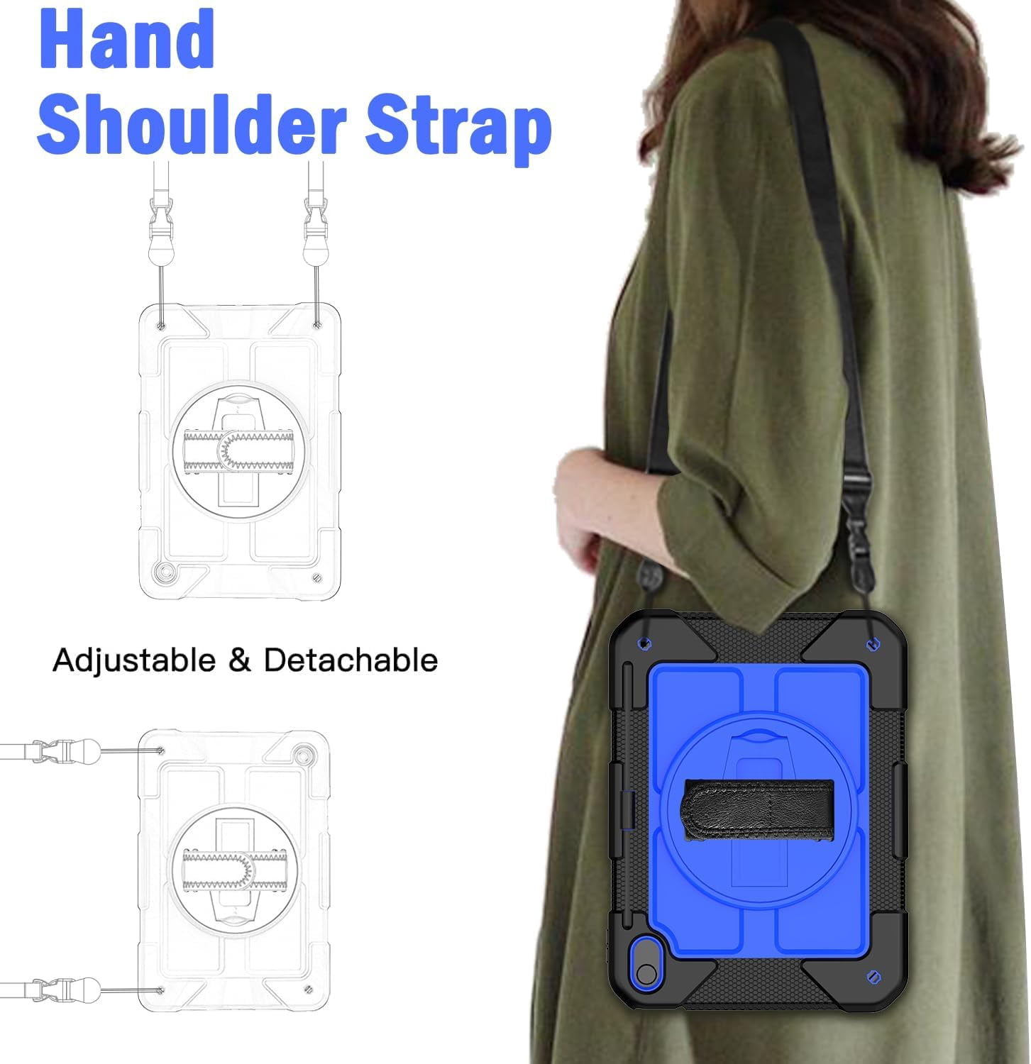 BMOUO Case for iPad (A16) 11th Generation 11" 2025/iPad 10th Generation 10.9 inch 2022, 360 Rotating Stand & Pencil Holder & Hand & Shoulder Strap Shockproof iPad 11th/10th Generation Case, Blue
