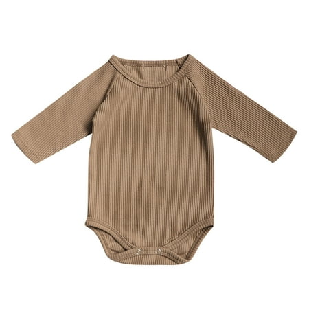 

Baby Girls Boys Solid Ribbed Cotton Autumn Long Sleeve Romper Bodysuit Clothes Sporty Bodysuits