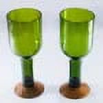 WASABOTTLE Green Wine Glassware Handcrafted From the Bottle With Wooden Stem || Wine Glasses for Party, Wedding and Home( Set of 4)