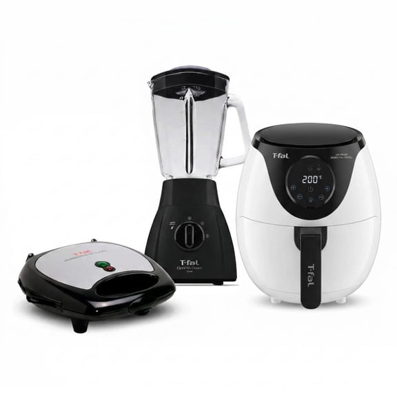 Combo Tfal con Freidora de Aire Digital Essencial 3.2 Litros Blanca EY1251X0 +Wafflera 2 En 1 Antiadherente SW610052 + Licuadora 2 velocidades + pulso LN2788X0