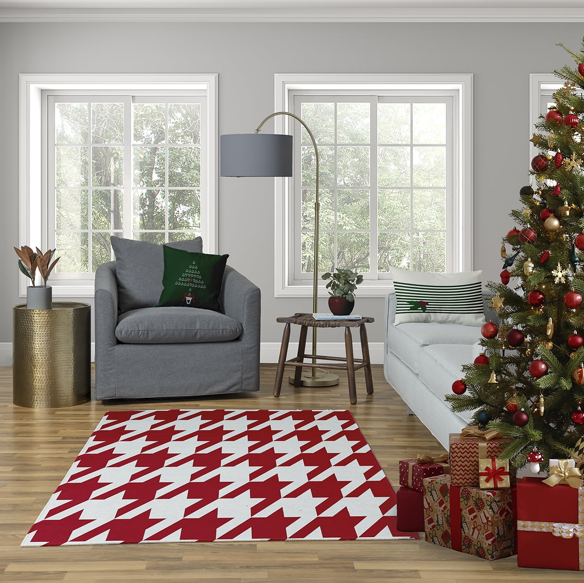 16" x 16" Simply Daisy Hearty Holidays Christmas Polyester Accent Pillow, Dark Green (1 Count)