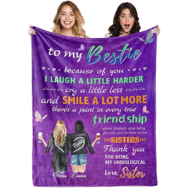 LHSHID StellarStyle Best Friends Birthday Gifts for Women Personalized Blanket with Photo Custom Best Friend Blanket Friendship Gifts for Women Friends BFF Unique Besties Gifts 40x50in