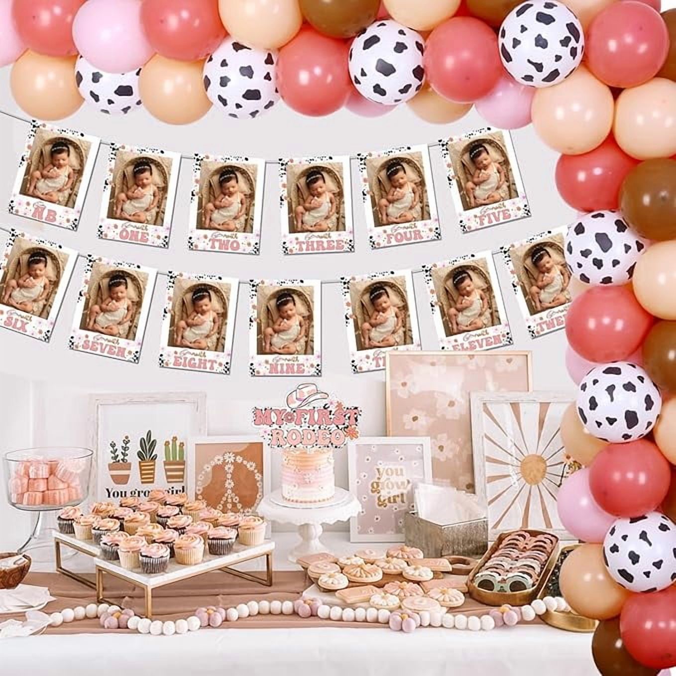 My First Rodeo Birthday decor Pink for Girls Western Cowgirl 1st Birthday High Chair Banner Groovy Monthly Photo Banner Cake Topper Balloon Garland Arch Kit for Girls 1st Birthday Party Supplies