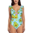 thumbnail image 2 of Goofa Cartoon Avocado Print Women's Ruffled One Piece Swimsuit V Neck, 2 of 7