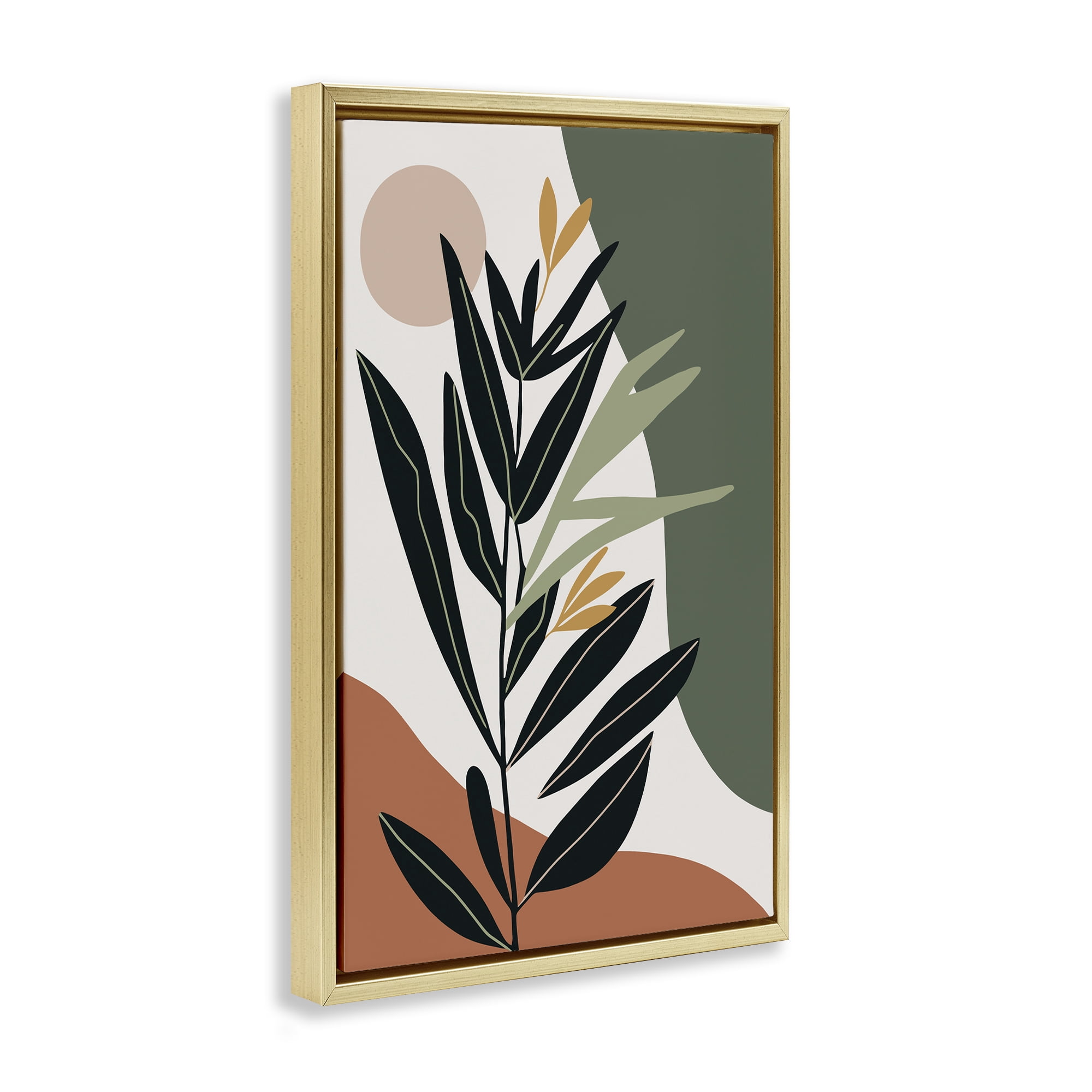 Stupell Industries Earthy Tropical Foliage Plants & Flowers Painting Gold Floater Framed Canvas Art Print Wall Art, 17 x 25