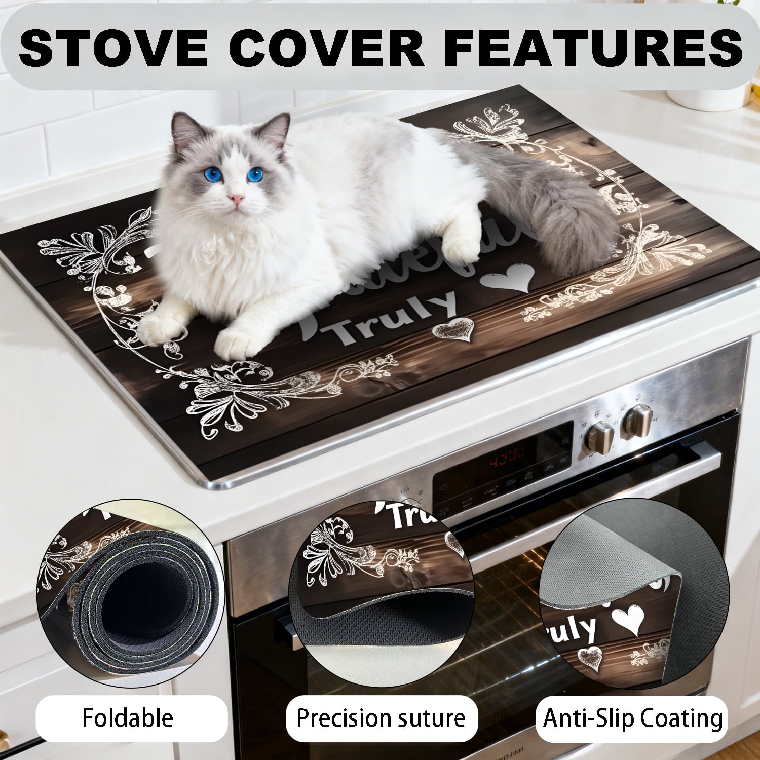 Multi-Design Stove Top Cover for Glass/Electric Stoves - 3-in-1 Heat-Resistant Protector Mat, Non-Slip Drying Rack 28"x20"