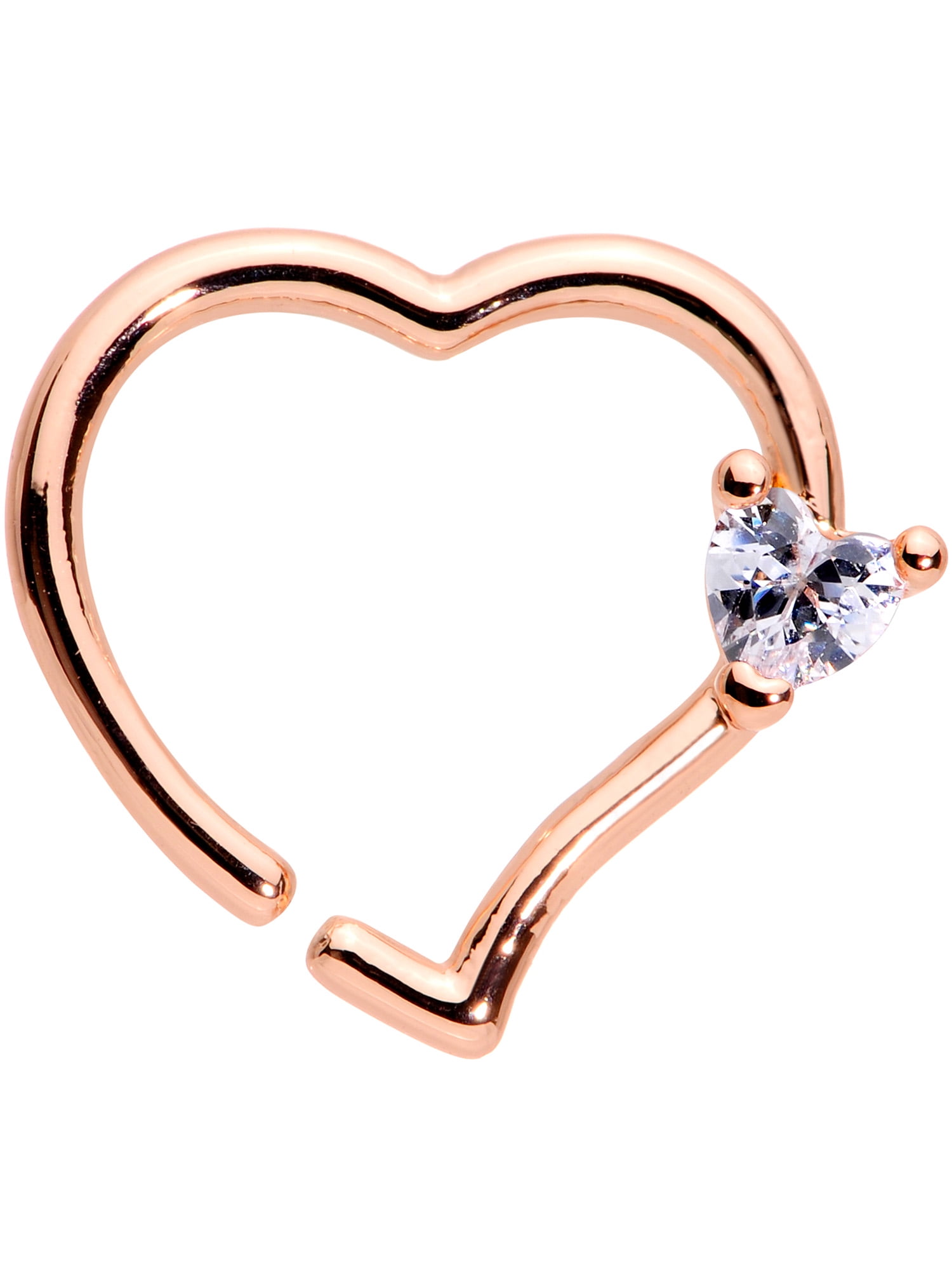 Body Candy Women 16G Steel Clear Accent Heart Septum Ring Nose Hoop