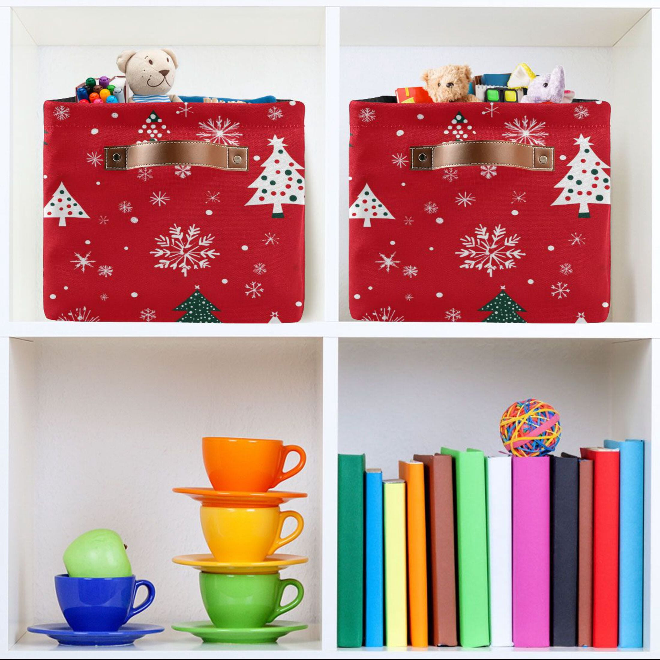 Ryvnso Christmas Snowflake Trees Storage Basket Large Bin Foldable Boxes Toys Organizer 14.2x10.2x8.3in 2 PCs