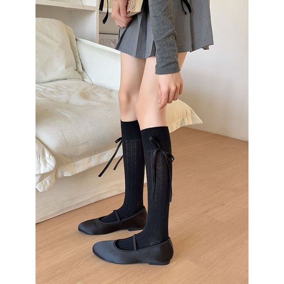 ERDOUY 2 Pairs Women’s All - Season Soft and Stretchable Solid - Knit Casual Cotton Knee - High Tube Socks，Stretch，Soft（Black）