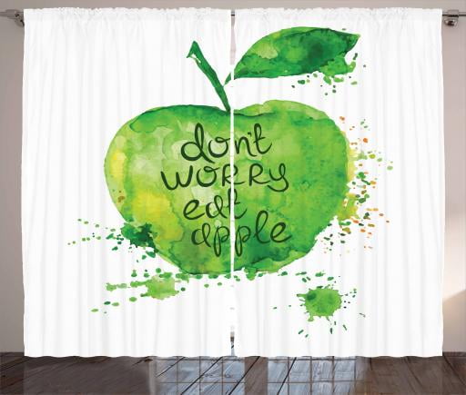 Fruit Curtains 2 Panels Set Don T Worry Eat Apple Quote On